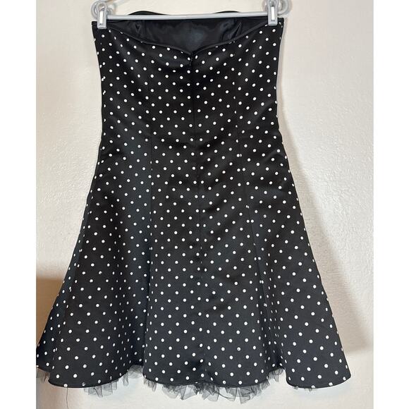Jessica McClintock Gunne Sax Black Satin Strapless Polka Dot Party Dress 9/10 - Picture 4 of 8